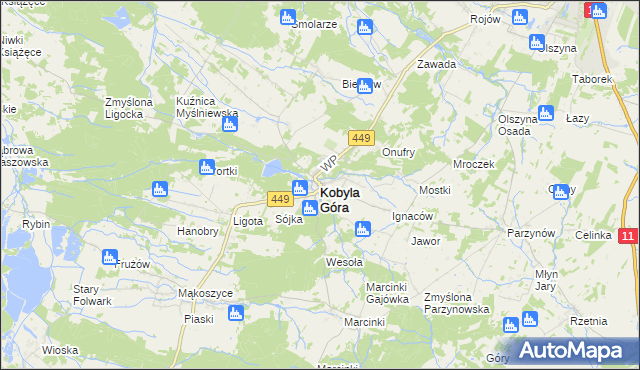 mapa Kobyla Góra powiat ostrzeszowski, Kobyla Góra powiat ostrzeszowski na mapie Targeo