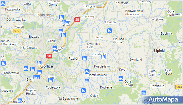 mapa Kobylanka gmina Gorlice, Kobylanka gmina Gorlice na mapie Targeo