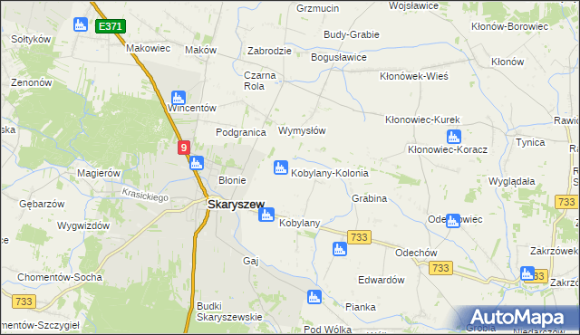 mapa Kobylany-Kolonia gmina Skaryszew, Kobylany-Kolonia gmina Skaryszew na mapie Targeo