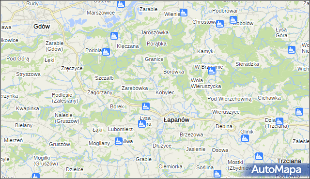 mapa Kobylec gmina Łapanów, Kobylec gmina Łapanów na mapie Targeo