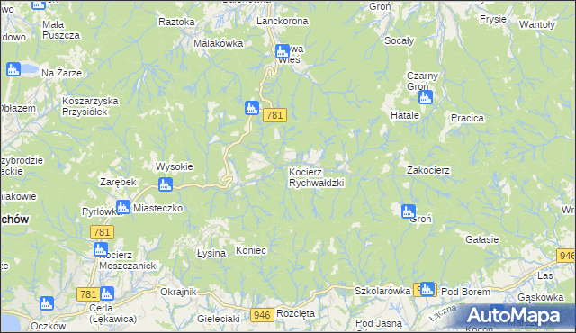 mapa Kocierz Rychwałdzki, Kocierz Rychwałdzki na mapie Targeo
