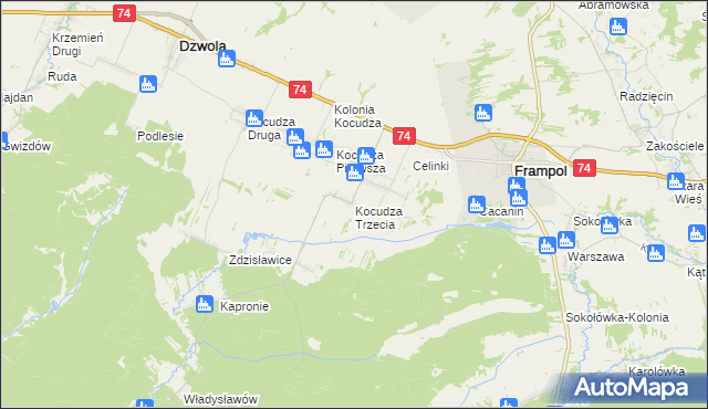mapa Kocudza Trzecia, Kocudza Trzecia na mapie Targeo