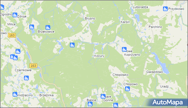 mapa Kocury gmina Połczyn-Zdrój, Kocury gmina Połczyn-Zdrój na mapie Targeo