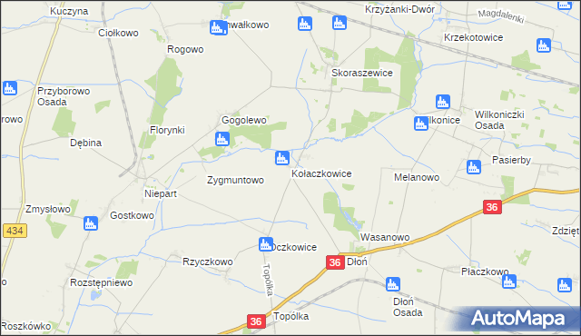 mapa Kołaczkowice gmina Miejska Górka, Kołaczkowice gmina Miejska Górka na mapie Targeo