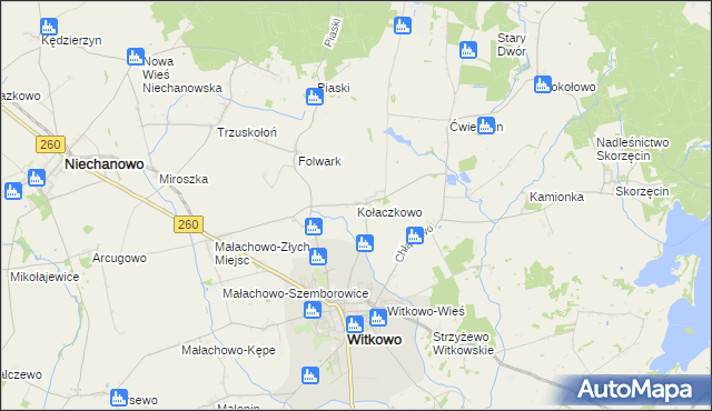 mapa Kołaczkowo gmina Witkowo, Kołaczkowo gmina Witkowo na mapie Targeo