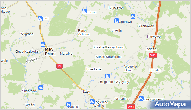 mapa Kołaki-Strumienie, Kołaki-Strumienie na mapie Targeo