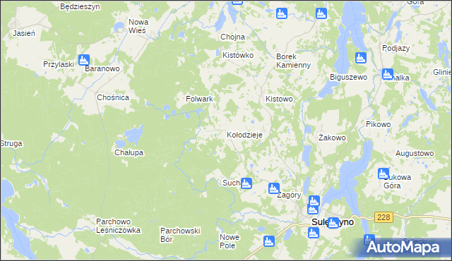 mapa Kołodzieje gmina Sulęczyno, Kołodzieje gmina Sulęczyno na mapie Targeo