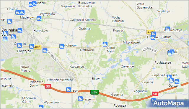 mapa Kolonia Bilew gmina Łask, Kolonia Bilew gmina Łask na mapie Targeo