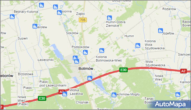 mapa Kolonia Bolimowska-Wieś, Kolonia Bolimowska-Wieś na mapie Targeo