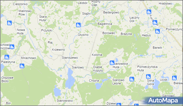 mapa Kolonia gmina Kartuzy, Kolonia gmina Kartuzy na mapie Targeo