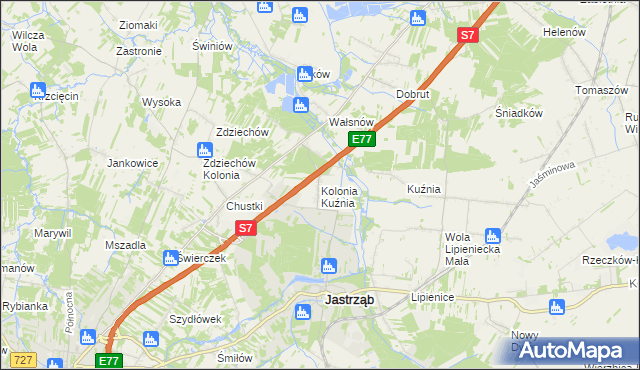 mapa Kolonia Kuźnia, Kolonia Kuźnia na mapie Targeo