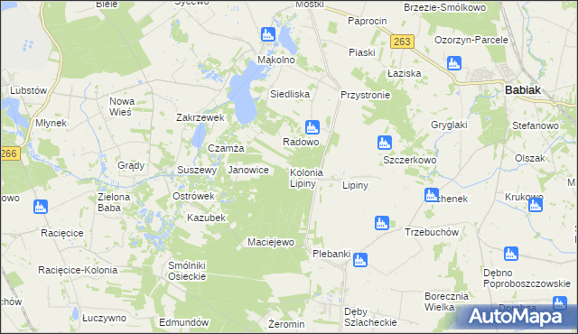 mapa Kolonia Lipiny gmina Sompolno, Kolonia Lipiny gmina Sompolno na mapie Targeo