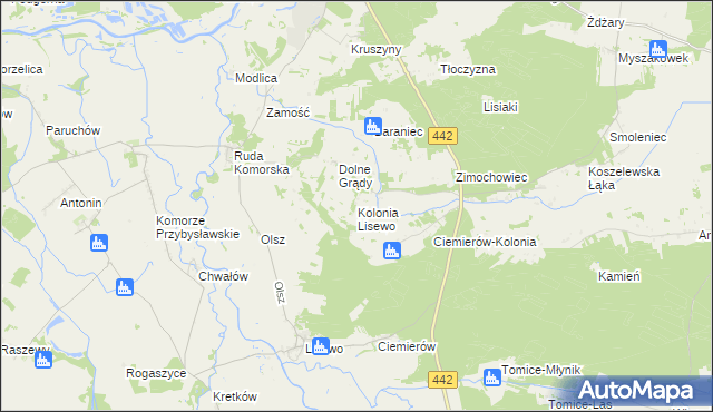 mapa Kolonia Lisewo gmina Pyzdry, Kolonia Lisewo gmina Pyzdry na mapie Targeo