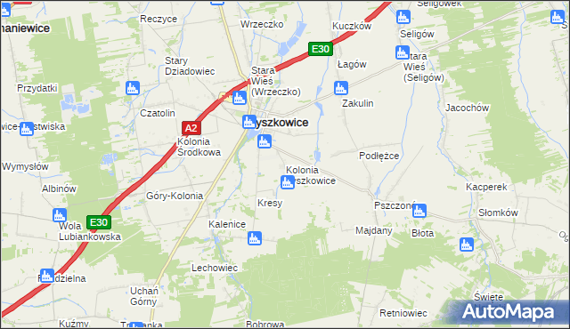 mapa Kolonia Łyszkowice, Kolonia Łyszkowice na mapie Targeo