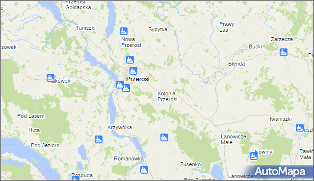 mapa Kolonia Przerośl, Kolonia Przerośl na mapie Targeo