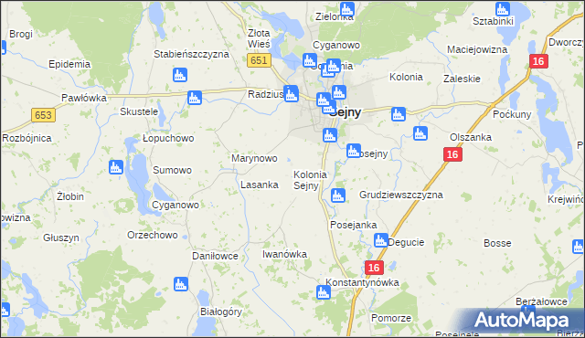 mapa Kolonia Sejny, Kolonia Sejny na mapie Targeo