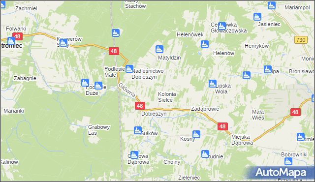 mapa Kolonia Sielce, Kolonia Sielce na mapie Targeo