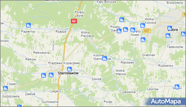 mapa Kolonie Stanisławów, Kolonie Stanisławów na mapie Targeo