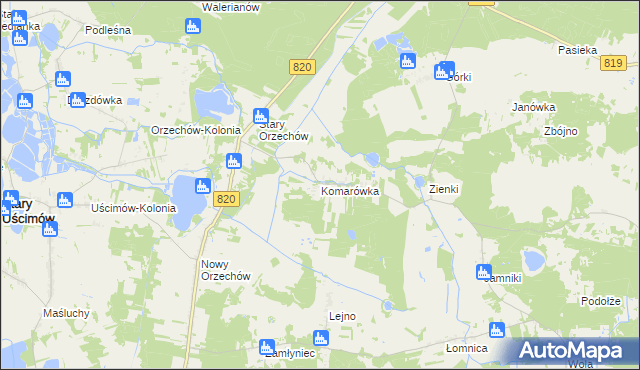 mapa Komarówka gmina Sosnowica, Komarówka gmina Sosnowica na mapie Targeo