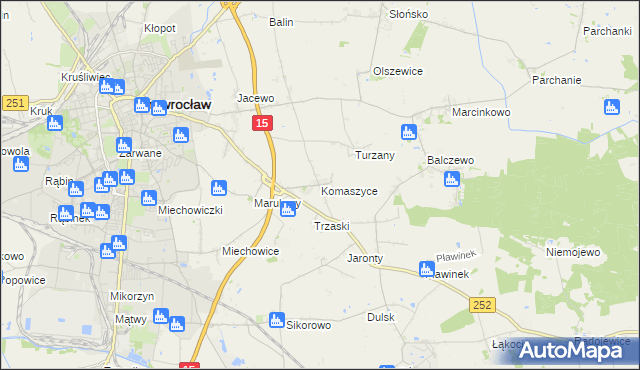 mapa Komaszyce gmina Inowrocław, Komaszyce gmina Inowrocław na mapie Targeo