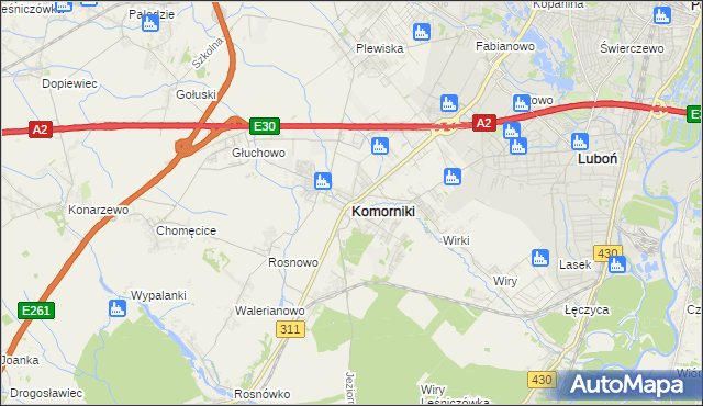 mapa Komorniki powiat poznański, Komorniki powiat poznański na mapie Targeo