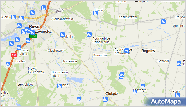 mapa Komorów gmina Cielądz, Komorów gmina Cielądz na mapie Targeo