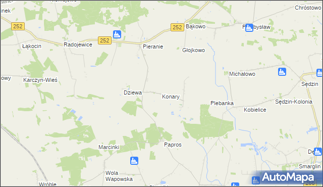 mapa Konary gmina Dąbrowa Biskupia, Konary gmina Dąbrowa Biskupia na mapie Targeo