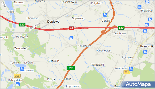 mapa Konarzewo gmina Dopiewo, Konarzewo gmina Dopiewo na mapie Targeo