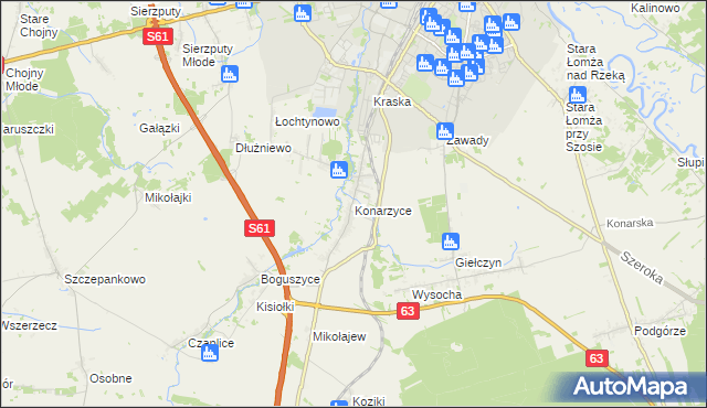 mapa Konarzyce gmina Łomża, Konarzyce gmina Łomża na mapie Targeo
