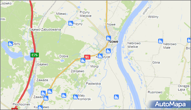 mapa Kończyce gmina Nowe, Kończyce gmina Nowe na mapie Targeo