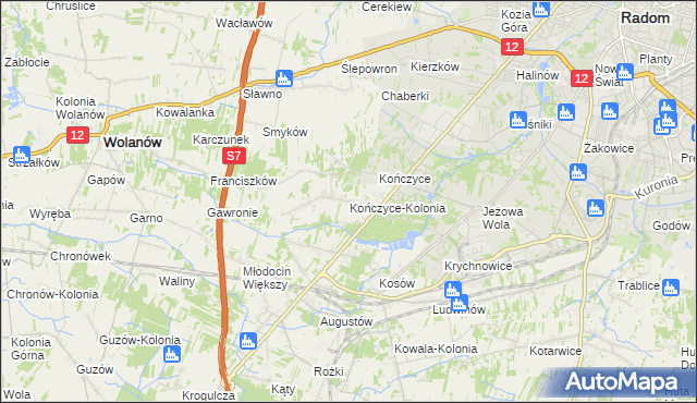 mapa Kończyce-Kolonia, Kończyce-Kolonia na mapie Targeo