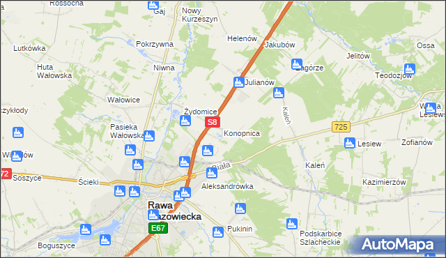 mapa Konopnica gmina Rawa Mazowiecka, Konopnica gmina Rawa Mazowiecka na mapie Targeo
