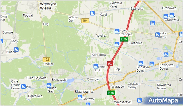 mapa Konradów gmina Blachownia, Konradów gmina Blachownia na mapie Targeo
