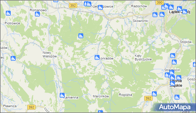 mapa Konradów gmina Lądek-Zdrój, Konradów gmina Lądek-Zdrój na mapie Targeo