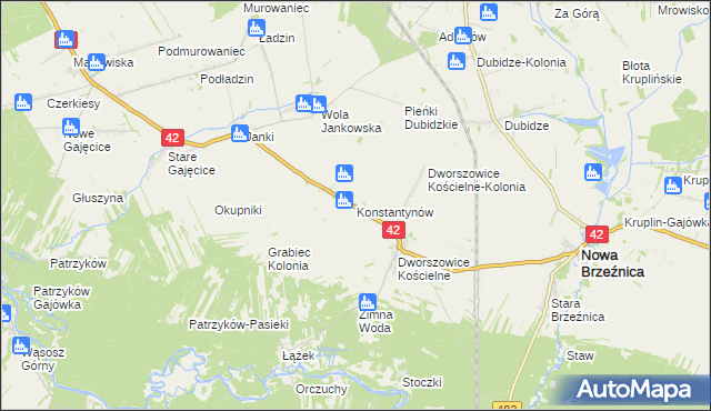 mapa Konstantynów gmina Nowa Brzeźnica, Konstantynów gmina Nowa Brzeźnica na mapie Targeo