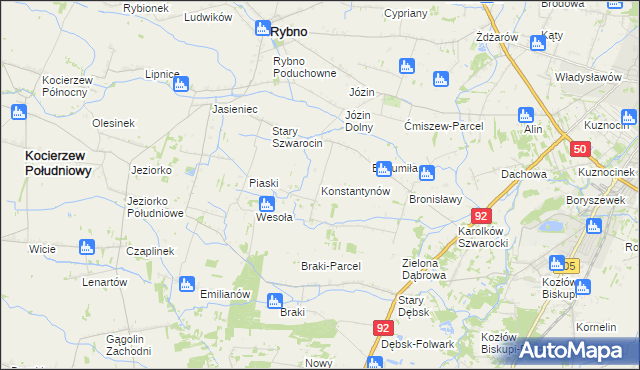 mapa Konstantynów gmina Rybno, Konstantynów gmina Rybno na mapie Targeo
