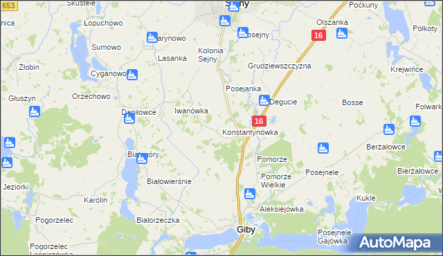 mapa Konstantynówka gmina Giby, Konstantynówka gmina Giby na mapie Targeo