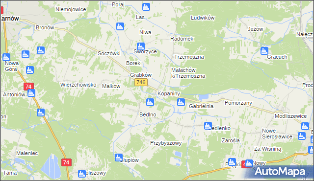 mapa Kopaniny gmina Końskie, Kopaniny gmina Końskie na mapie Targeo