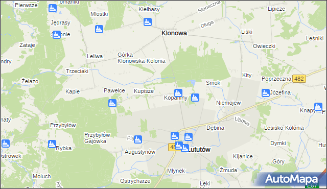 mapa Kopaniny gmina Lututów, Kopaniny gmina Lututów na mapie Targeo