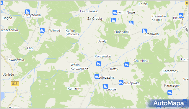 mapa Korczówka gmina Łomazy, Korczówka gmina Łomazy na mapie Targeo