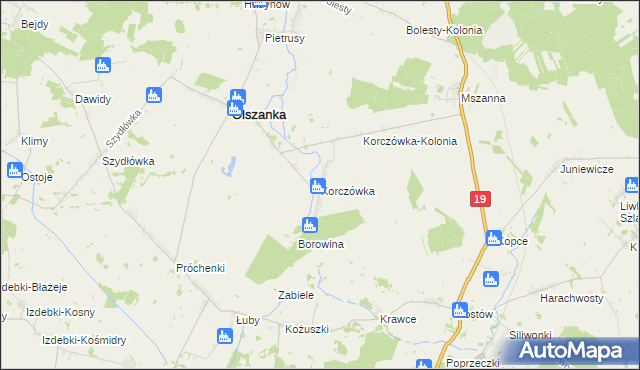 mapa Korczówka gmina Olszanka, Korczówka gmina Olszanka na mapie Targeo