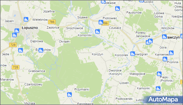 mapa Korczyn gmina Strawczyn, Korczyn gmina Strawczyn na mapie Targeo