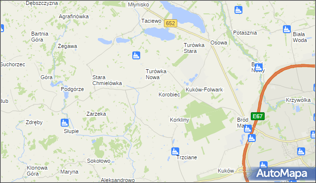 mapa Korobiec, Korobiec na mapie Targeo