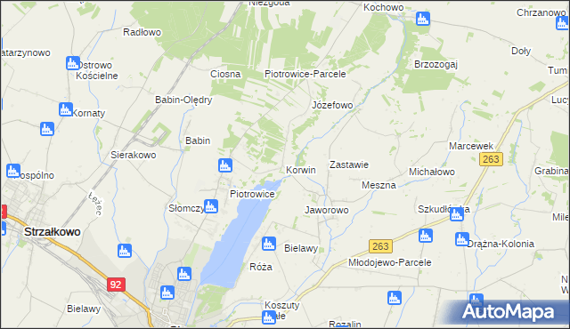 mapa Korwin gmina Słupca, Korwin gmina Słupca na mapie Targeo