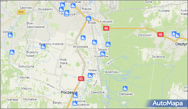 mapa Korwinów, Korwinów na mapie Targeo