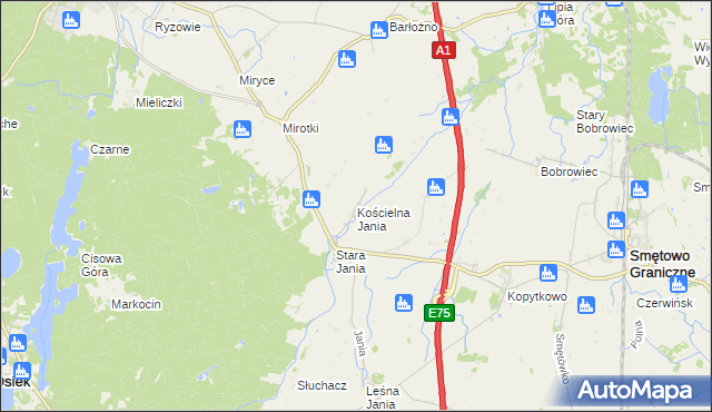 mapa Kościelna Jania, Kościelna Jania na mapie Targeo