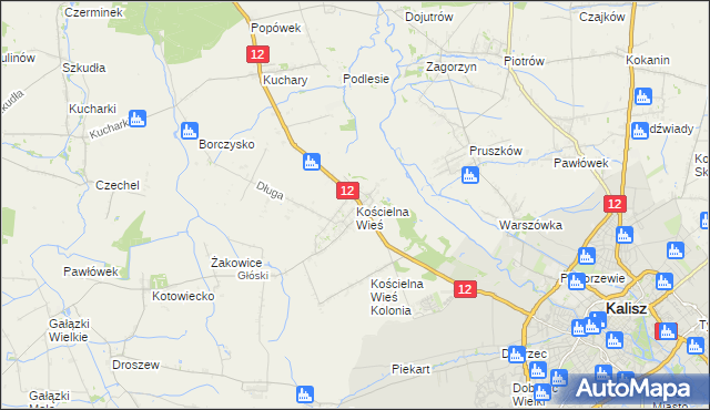 mapa Kościelna Wieś gmina Gołuchów, Kościelna Wieś gmina Gołuchów na mapie Targeo