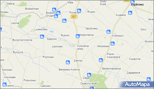 mapa Kościelna Wieś gmina Osięciny, Kościelna Wieś gmina Osięciny na mapie Targeo