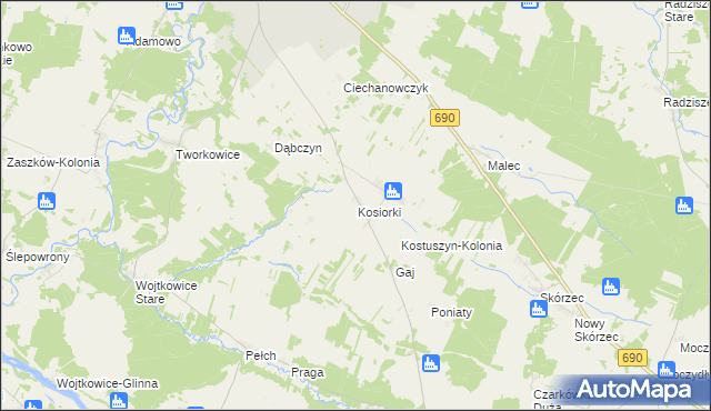 mapa Kosiorki gmina Ciechanowiec, Kosiorki gmina Ciechanowiec na mapie Targeo