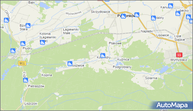 mapa Kośmidry gmina Pawonków, Kośmidry gmina Pawonków na mapie Targeo